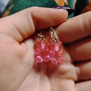 Handmade bright neon pink fun cute gummy bear earrings